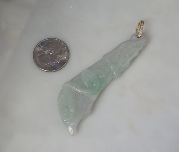 Lavender & Green Jade Sword Pendant / Vintage Est… - image 9