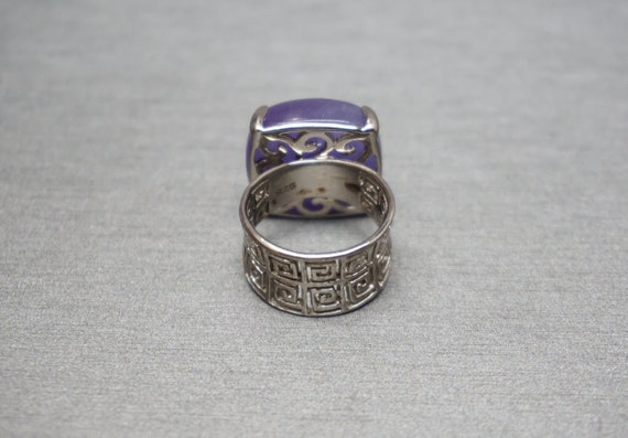 Lavender Jade Greek Key Ring / Vintage Estate Ste… - image 2