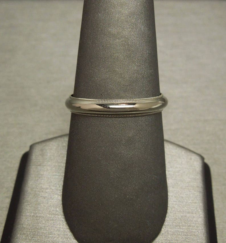 Unisex Men/'s Vintage Estate C1980 14K White Gold Milligrain Border Plain 3.2mm Wedding Band Ring Sz 9.5