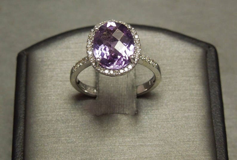 Estate 14K White Gold 3.76TCW Oval Multi-Faceted Amethyst Solitaire & Diamond Halo Engagement Ring Sz 6.5 image 2