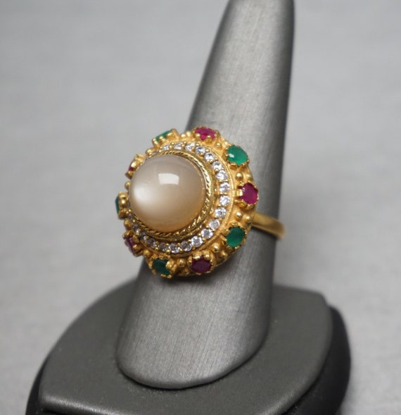Vintage Moonstone Ring / Vintage Estate Gold Verm… - image 1