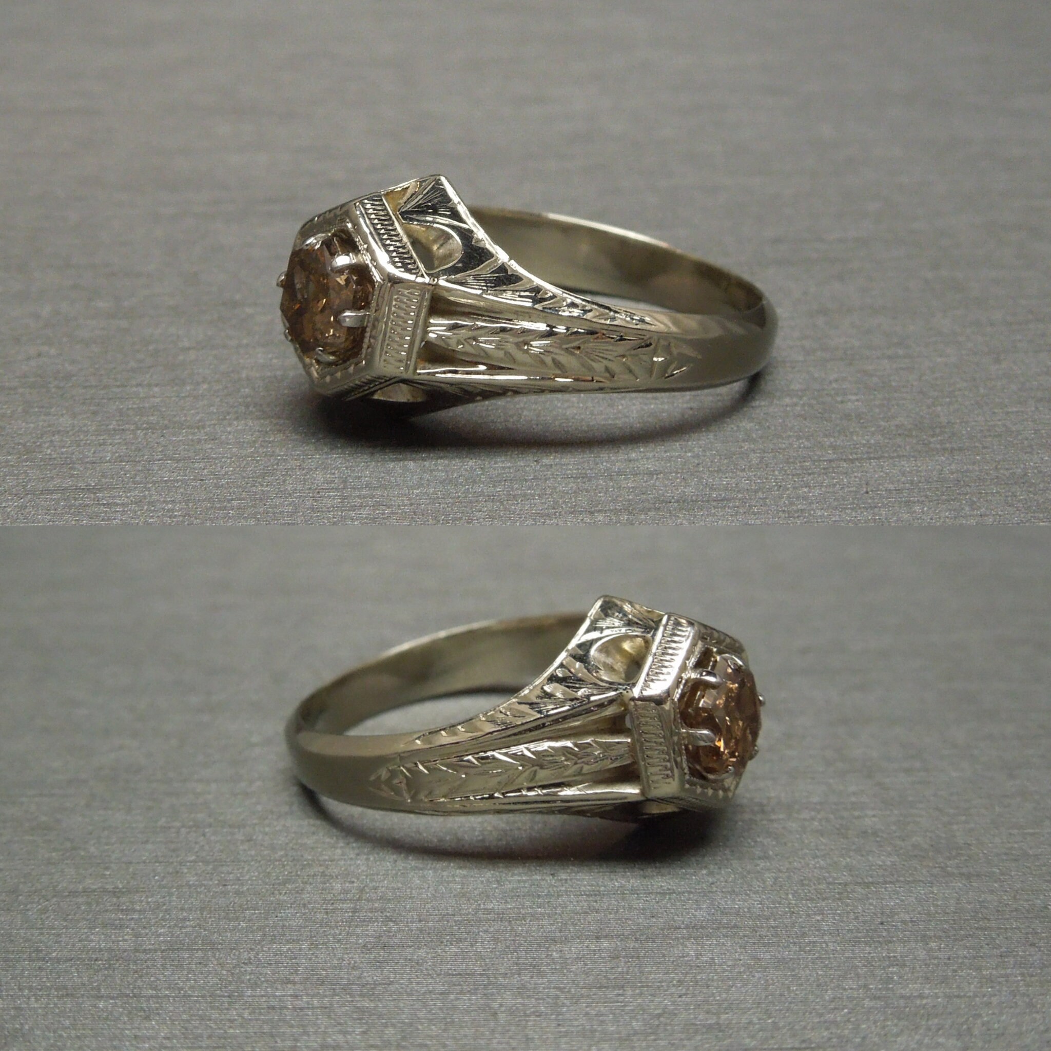 Pt900＆18K デザインリング✴︎used✴︎ Men's Art Deco Estate C1920 14K White Gold 0.90 Carat