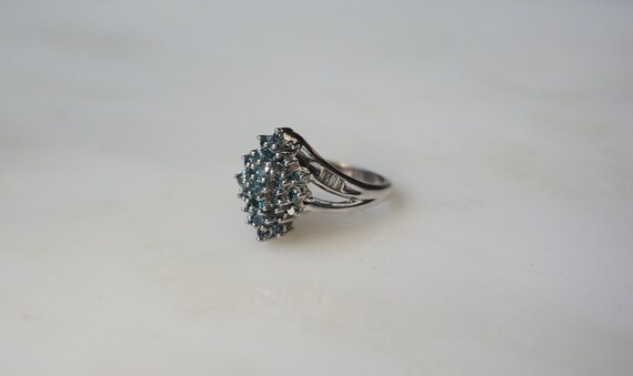 14K Blue Diamond Ring / Vintage Estate 14K White … - image 5