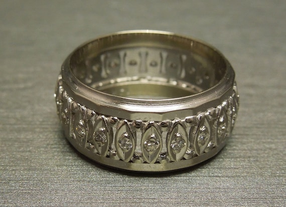 Vintage Art Deco Estate C1950 14K White Gold 0.50TCW E F VVS Diamond Eternity Wide Wedding Band Sz 6