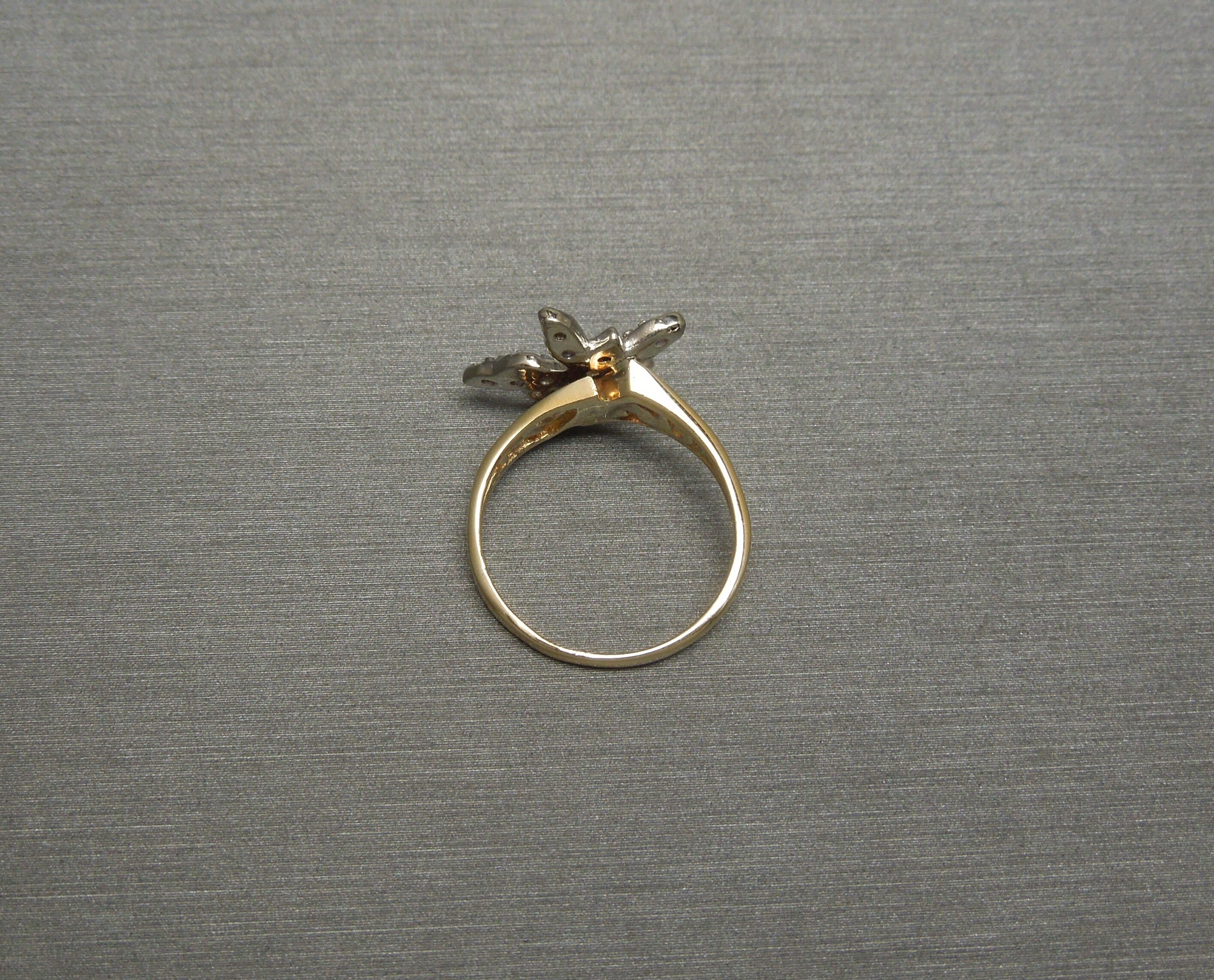 Diamond Butterfly Ring / Mid Century Estate C1960 14K Gold
