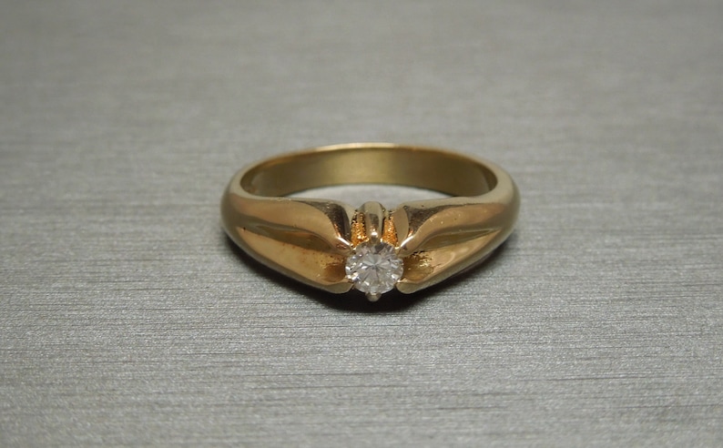 Unisex / Men's Antique Estate C1940 14K Gold 0.33ct Round Brilliant Diamond Solitaire Gypsy Ring Sz 9 image 1