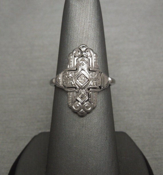 Art Deco Estate C1920 14K White Gold Filigree 0.1… - image 1