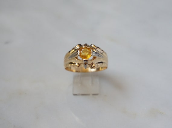 Men's Golden Sapphire Ring / Unisex Victorian Est… - image 1