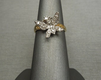 Diamond Butterfly Ring / Mid Century Estate C1960 14K Gold