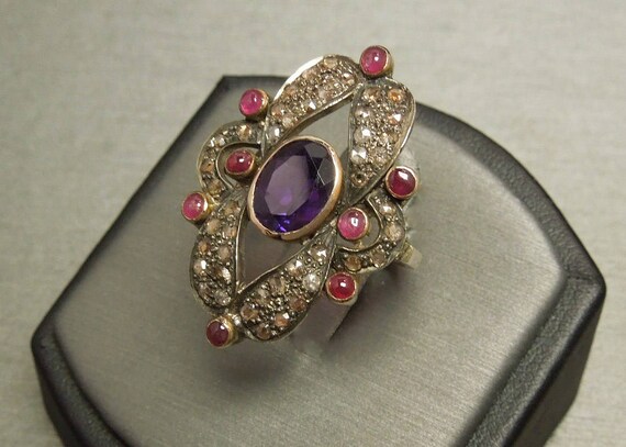 Vintage Art Deco Estate 14K Gold + Silver 3.70TCW… - image 7