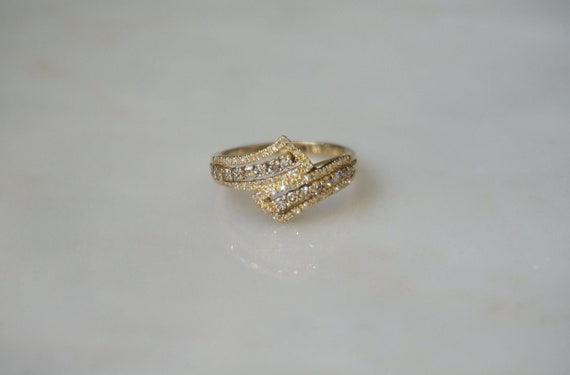 Champagne Diamond Bypass Ring / 10K Gold 0.80TCW … - image 1