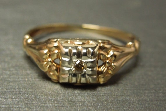 Antique Estate C1930 14K White Yellow Gold 0.04ct… - image 5