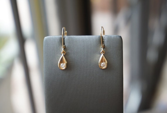 14K Diamond Raindrop Earrings / Vintage Estate 14… - image 3