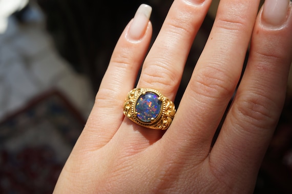 Vintage Opal Ring / Unisex Vintage Estate C1970 G… - image 4
