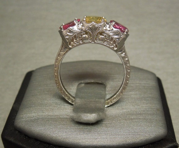 Estate 18K White Gold Filigree Engraved Etched 2.… - image 3