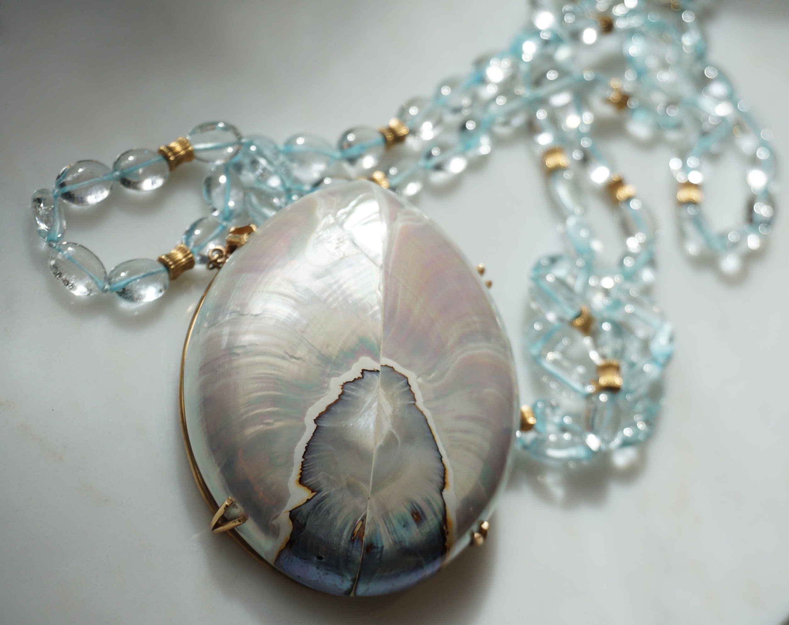 Chan Luu Blue Hand Painted Mother of Pearl Shell Necklace