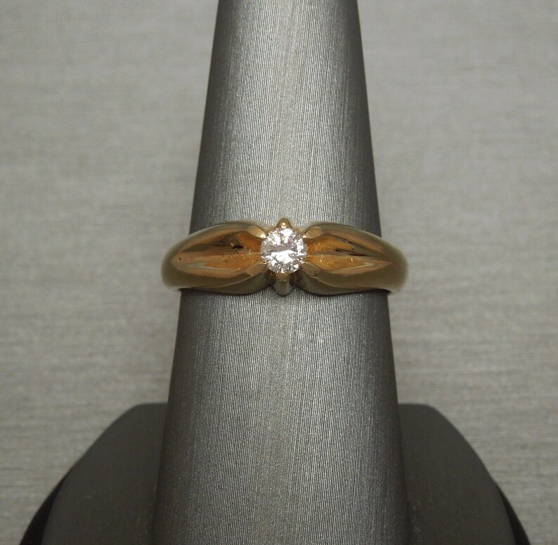 Unisex / Men's Antique Estate C1940 14K Gold 0.33ct Round Brilliant Diamond Solitaire Gypsy Ring Sz 9 image 4