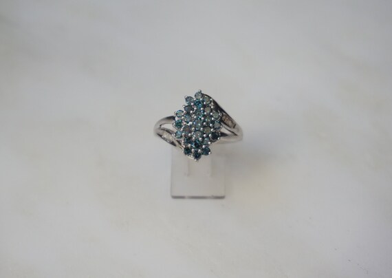 14K Blue Diamond Ring / Vintage Estate 14K White … - image 1