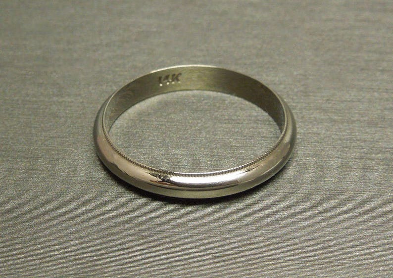 Unisex Men/'s Vintage Estate C1980 14K White Gold Milligrain Border Plain 3.2mm Wedding Band Ring Sz 9.5