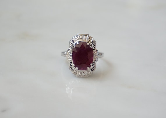 Art Deco Ruby Ring / Antique Estate C1920 18K Whi… - image 1