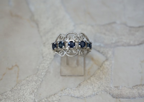 Vintage Sapphire Band / Mid Century Estate C1960 … - image 1