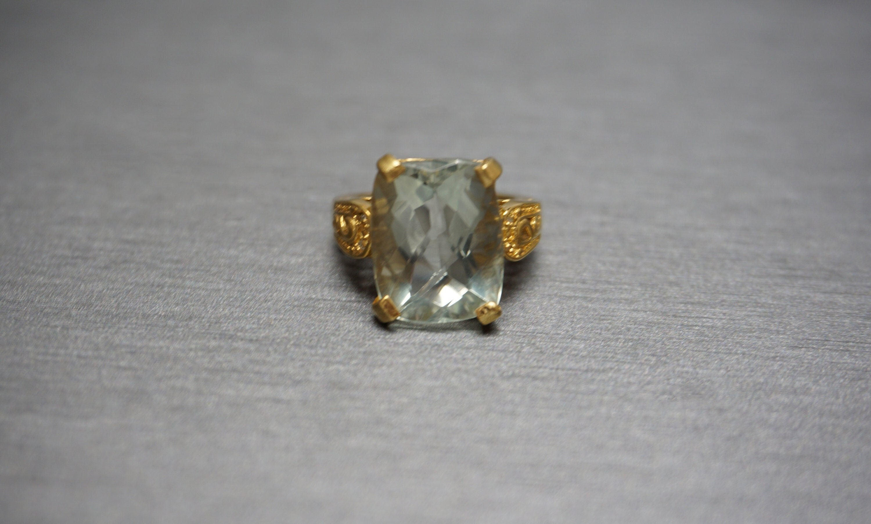 Green Amethyst Ring Vintage Estate 1980s Sterling Silver Gold Vermeil…