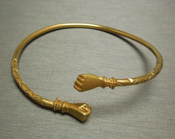 Vintage Estate C1950 925 Gold Vermeil Blackamoor Double Hand Fist Cuff Bangle Bracelet