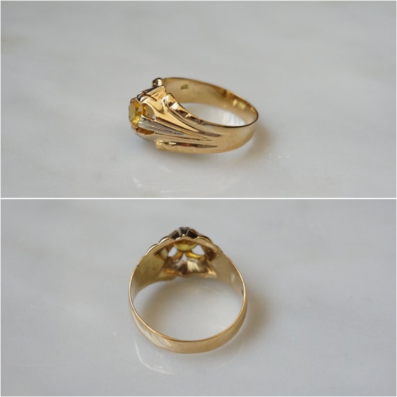 Men's Golden Sapphire Ring / Unisex Victorian Est… - image 5