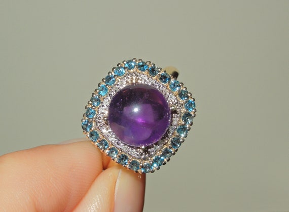 Amethyst Sphere Halo Ring / Vintage Estate 14K Go… - image 2