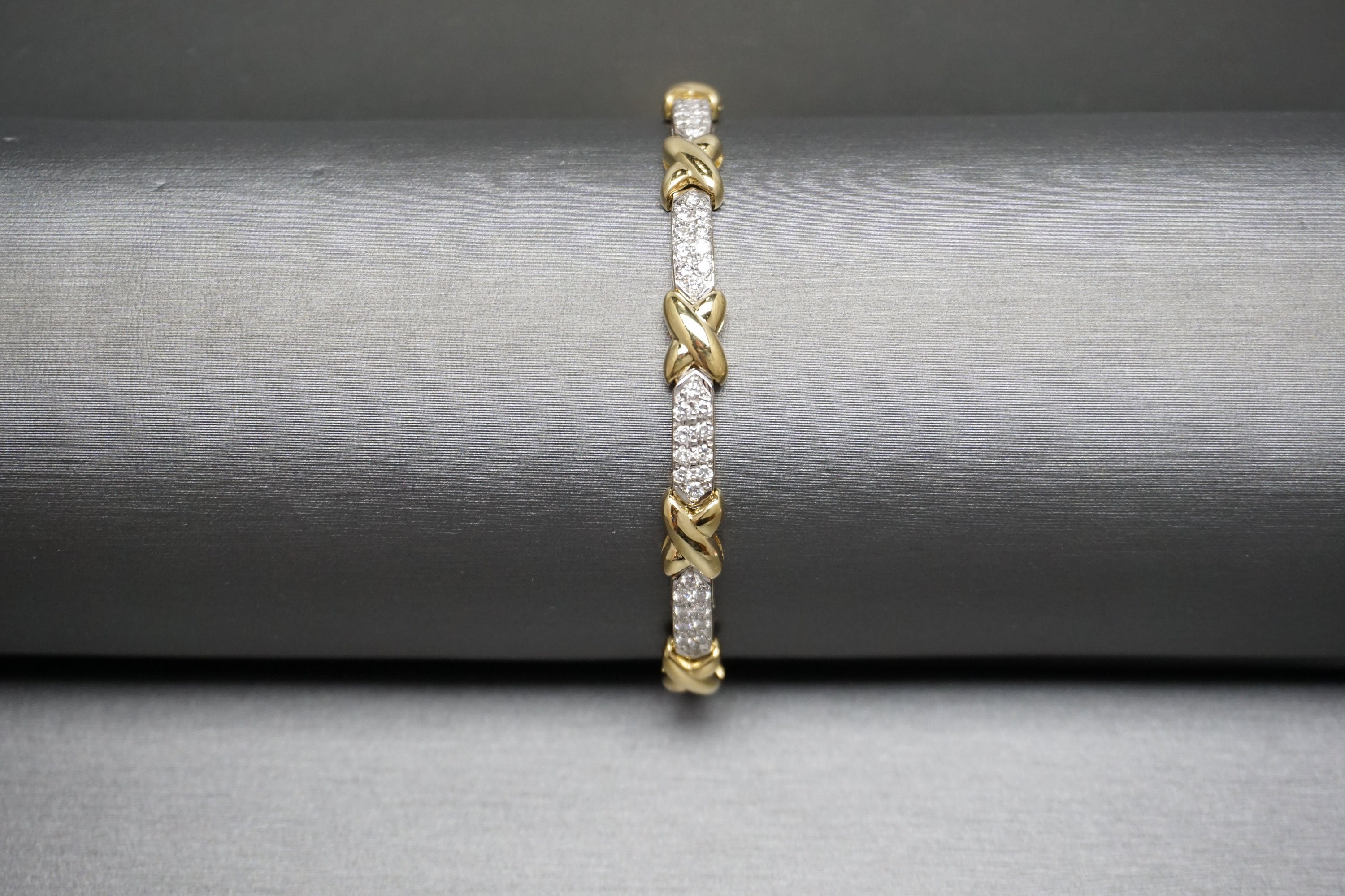 Diamond X Bracelet / Mid Century Estate Circa 1960 18K Gold