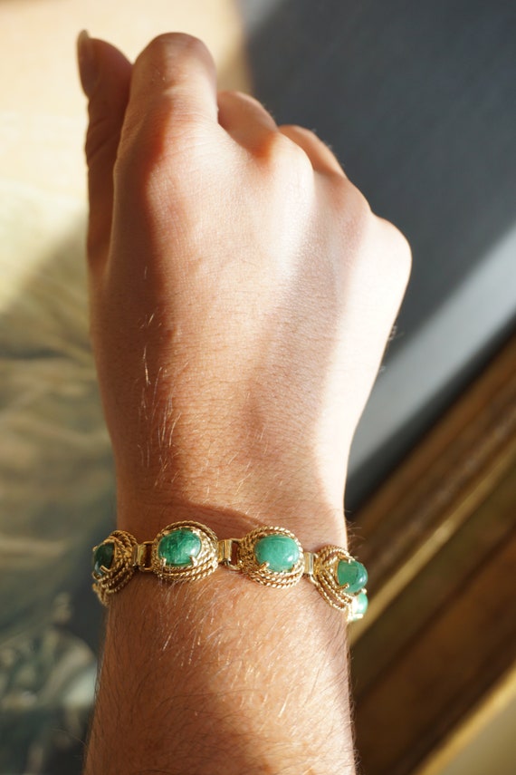 Cabochon Emerald Bracelet / Mid Century Estate C1… - image 3