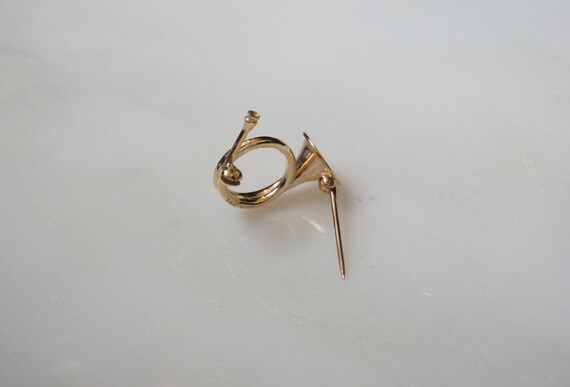 14K Gold French Horn Pin / Vintage Estate C1970 14K Gold French Horn Lapel Pin / Small Gold French Horn Pin  0.75" View 4