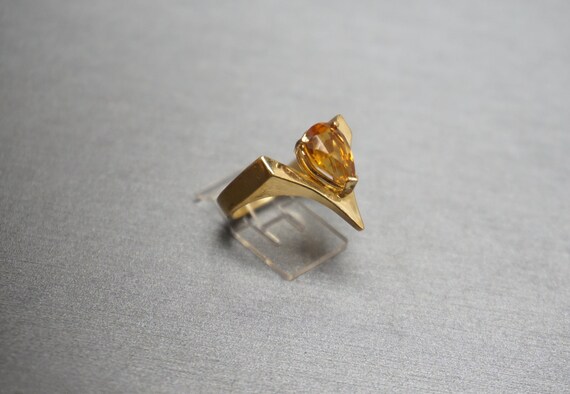 Citrine Wishbone Ring / Vintage Estate C1970 Gold… - image 2