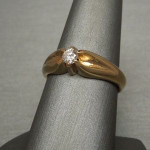 Unisex / Men's Antique Estate C1940 14K Gold 0.33ct Round Brilliant Diamond Solitaire Gypsy Ring Sz 9 image 3