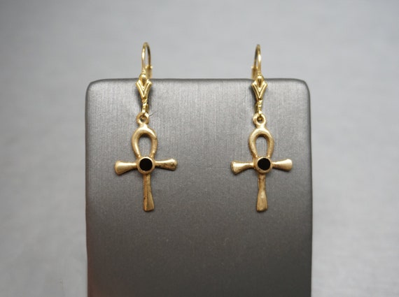 Ankh Earrings / Vintage Estate C1970 Gold Vermeil… - image 1