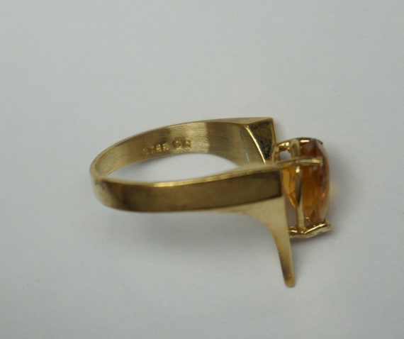 Citrine Wishbone Ring / Vintage Estate C1970 Gold… - image 6