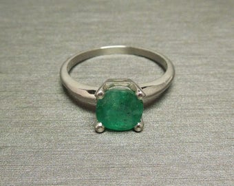 Vintage Estate C1960 Platinum 2.60ct Cushion cut Natural Emerald Solitaire Engagement Ring Sz 8