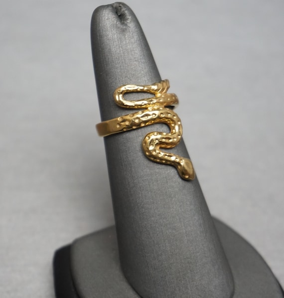 Vintage Snake Ring / Vintage Estate 1980s Gold Ve… - image 7