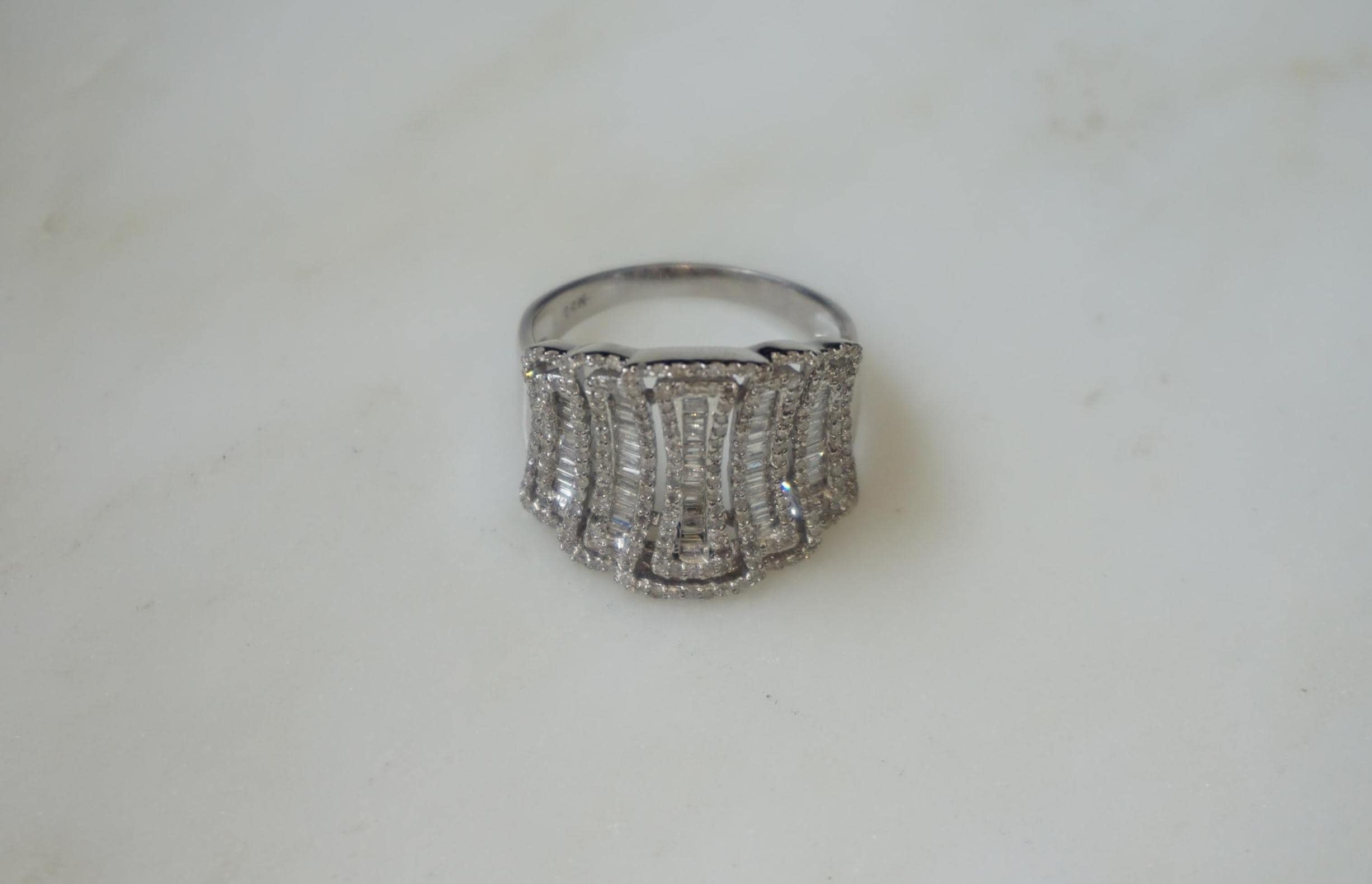Diamond Baguette Band / Estate 14K White Gold 3TCW Round & Channel Baguette Diamond Wide Multi-Row Band / Diamond Baguette Ring Sz 9
