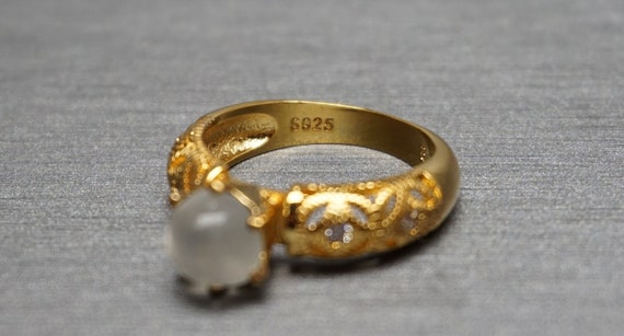 Moonstone Sphere Ring / Vintage Estate 925 Gold V… - image 9
