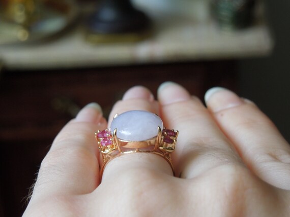 Vintage Estate 14K Gold Lavender Jade Solitaire &… - image 5