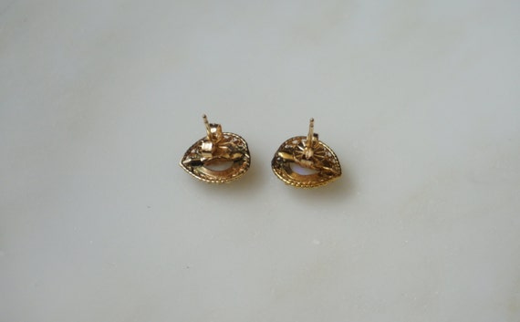 14K Gold Heart Opal Earrings / Vintage Estate C19… - image 5