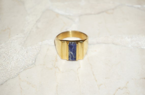 Men's Lapis Ring / Vintage Estate C1970 Mid Centu… - image 1