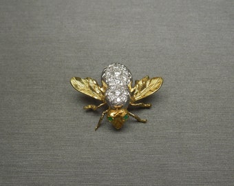 ヴィンテージグリーンラウンドブローチ Vintage Diamond Bee Pin / Mid Century Estate C1960 18K Gold
