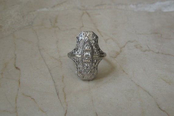 European Diamond Dinner Ring / Antique Estate C19… - image 2