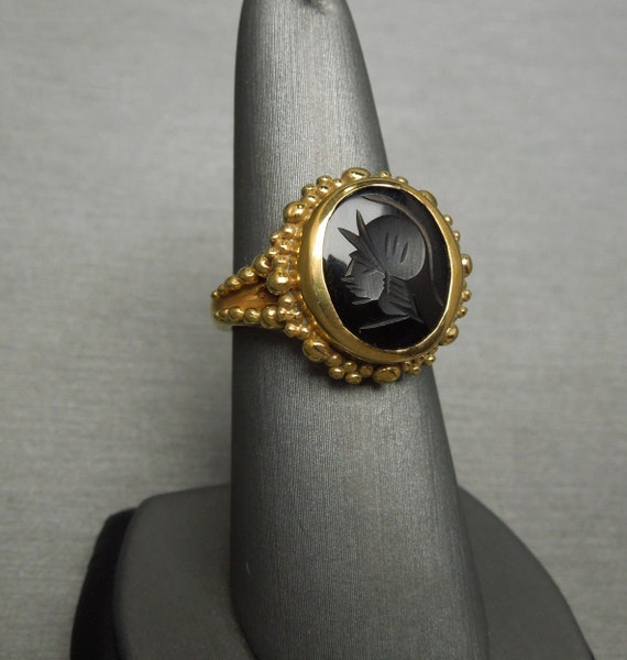 Onyx Intaglio Ring / Unisex Vintage Estate C1970 … - image 3