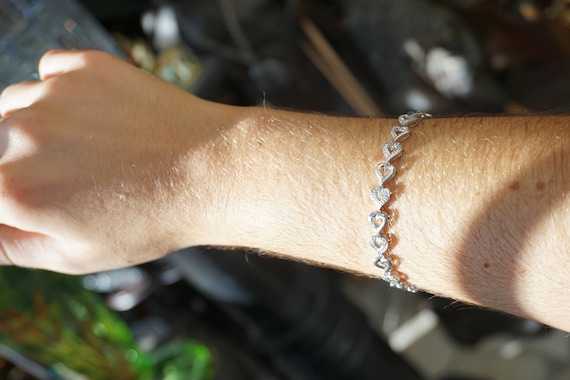 Heart Eternity Bracelet / Vintage Estate 1980s Sterling Silver