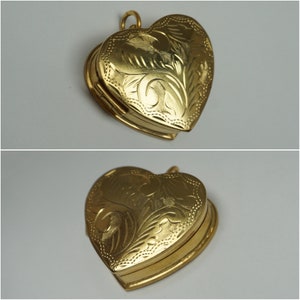 Heart Pill Box Locket / Vintage Estate 1980s Gold Vermeil Sterling Silver Hand Engraved Pill Box Locket Pendant / Heart Charm Locket 1.25" Bild 10
