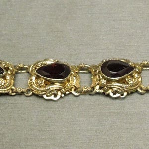 Antique Austro Hungarian Estate C1890 800 Silver Filigree Style 24.00TCW Pear cut Natural Garnet Bracelet 6.75 image 3