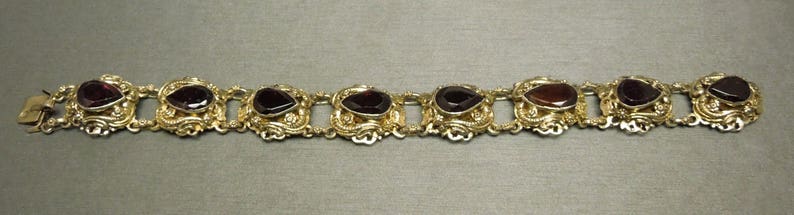 Antique Austro Hungarian Estate C1890 800 Silver Filigree Style 24.00TCW Pear cut Natural Garnet Bracelet 6.75 image 3